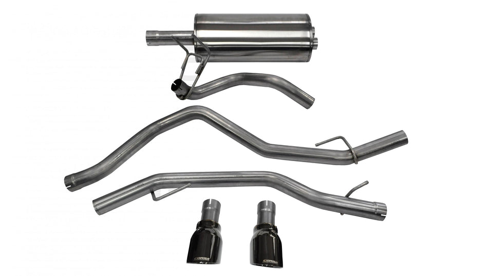 3.0 Inch Cat-Back Sport Dual Rear Exhaust 4.5 Inch Black Tips 09-18 Dodge Ram/Rebel 4.7L/5.7L V8 140.5 Inch Wheelbase Stainless Steel