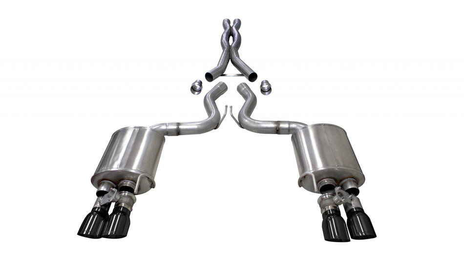 3.0 Inch Valved Cat-Back Sport To Extreme Dual Exhaust Black 4.0 Inch Quad Tips 18-Present Mustang GT Fastback Active Valves 5.0L V8 Stainless Steel