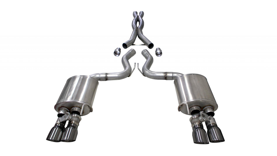 3.0 Inch Valved Cat-Back Sport To Extreme Dual Exhaust Gunmetal 4.0 Inch Quad Tips 18-Present Mustang GT Fastback Active Valves 5.0L V8 Stainless Steel