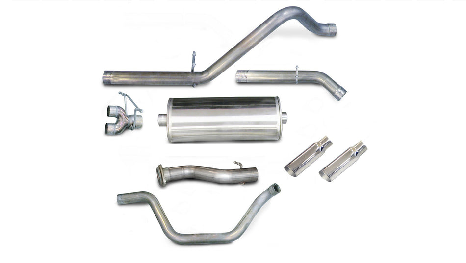 3.0 Inch Cat-Back Sport Dual Rear Exit Exhaust 4.0 Inch Slash Cut Polished Tips 07-08 Silverado/Sierra 1500 Crew Cab/Short Bed/Extended Cab/Standard Bed 4.8L/5.3L/6.0L V8 143.5 Inch WB Stainless Steel dB by