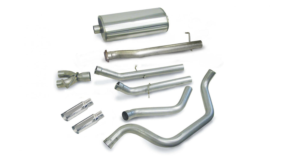 3.0 Inch Cat-Back Sport Dual Rear Exit Exhaust 4.0 Inch Slash Cut Polished Tips 99-06 Silverado/Sierra 1500 Regular Cab/Long Bed/Extended Cab/Short Bed 4.8L/5.3L V8 133.0 Inch WB Stainless Steel dB by