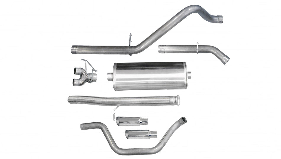 3.0 Inch Cat-Back Sport Dual Rear Exit Exhaust 4.0 Inch Slash Cut Polished Tips 10-13 Silverado/Sierra 1500 Crew Cab/Short Bed/Extended Cab/Standard Bed 4.8L/5.3L/6.0L V8 143.5 Inch WB Stainless Steel dB by