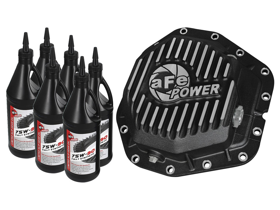 Pro Series Rear Differential Cover Black w/ Machined Fins and Gear Oil Ford Diesel Trucks 17-19 V8-6.7L