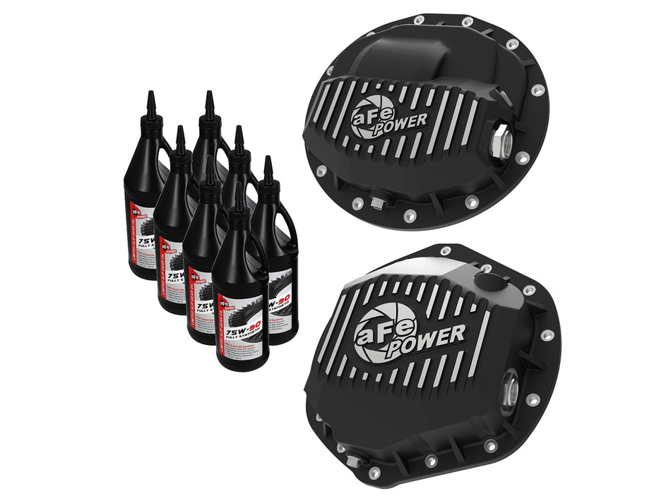 25 lbs. 23X16X13 Pro Series Front and Rear Differential Covers Black w/ Machined Fins and Gear Oil Dodge Trucks 2500/3500 13-18