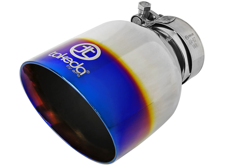 Takeda 304 Stainless Steel Clamp-on Exhaust Tip Blue Flame 2-1/2 IN Inlet x 4-1/2 IN Outlet x 7 IN L