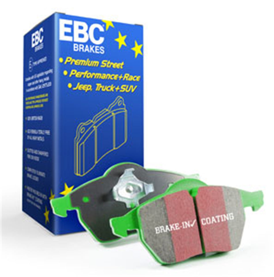 3.6 lbs. 3X3X3 EBC GREENSTUFF 2000 PADS EBC Greenstuff is a high friction based pad compound designed to improve stopping power on sport sedans and prestige cars for on highway use. The Greenstuff range emits less dust than equivalent semi metallic pads