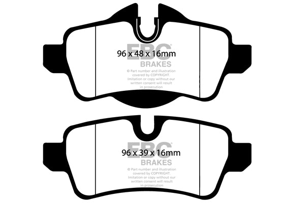 3.5 lbs. 3X3X3 EBC GREENSTUFF 2000 PADS EBC Greenstuff is a high friction based pad compound designed to improve stopping power on sport sedans and prestige cars for on highway use. The Greenstuff range emits less dust than equivalent semi metallic pads