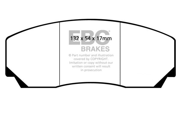 3.4 lbs. 3X3X3 EBC REDSTUFF CERAMIC PADS Low dust EBC Redstuff is a superb pad for fast street use and targets high HP imports muscle cars and prestige European cars. EBC Redstuff ceramic pads reduce dust emitted by OEM pads by approx 80 percent.
