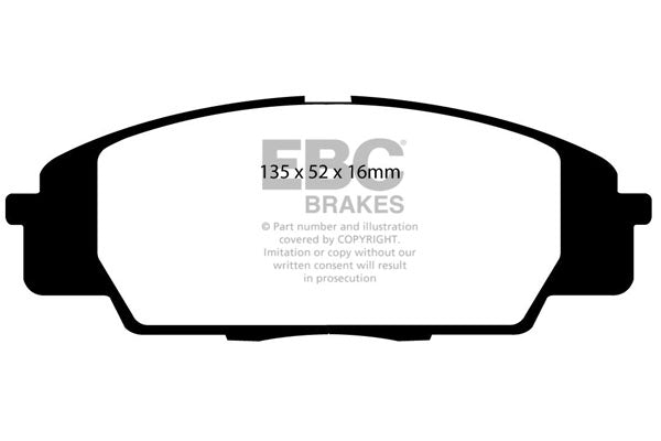 3.2 lbs. 2X2X2 EBC REDSTUFF CERAMIC PADS Low dust EBC Redstuff is a superb pad for fast street use and targets high HP imports muscle cars and prestige European cars. EBC Redstuff ceramic pads reduce dust emitted by OEM pads by approx 80 percent.