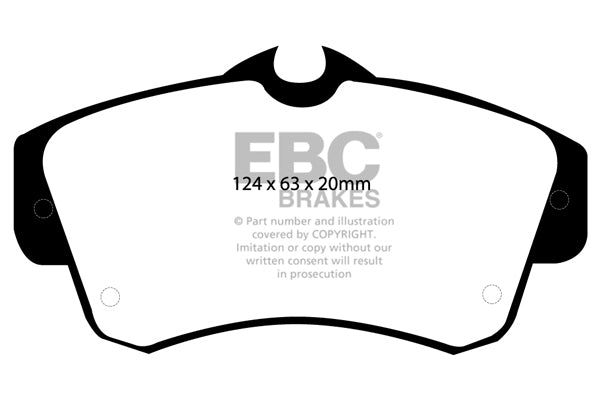 3.8 lbs. 3X3X3 EBC REDSTUFF CERAMIC PADS Low dust EBC Redstuff is a superb pad for fast street use and targets high HP imports muscle cars and prestige European cars. EBC Redstuff ceramic pads reduce dust emitted by OEM pads by approx 80 percent.