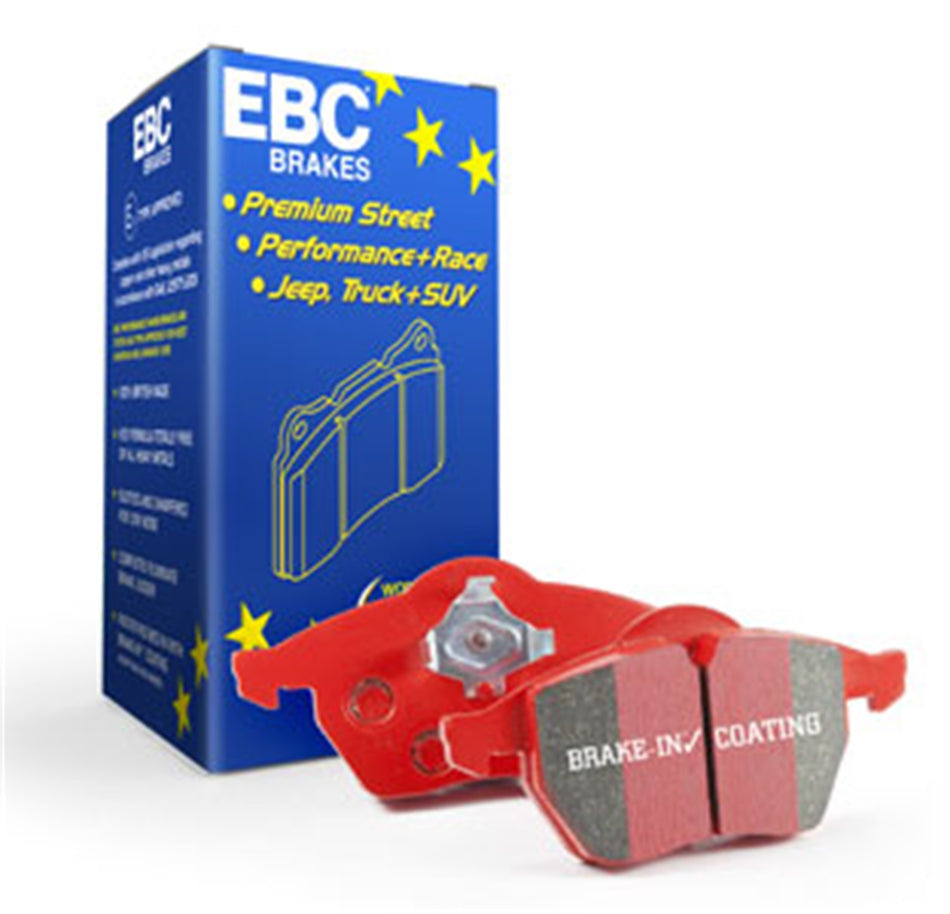 3.8 lbs. 3X3X3 EBC REDSTUFF CERAMIC PADS Low dust EBC Redstuff is a superb pad for fast street use and targets high HP imports muscle cars and prestige European cars. EBC Redstuff ceramic pads reduce dust emitted by OEM pads by approx 80 percent.