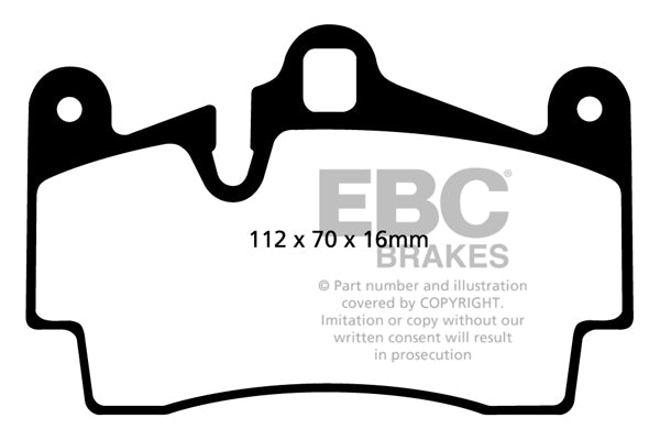 3.8 lbs. 3X3X3 EBC REDSTUFF CERAMIC PADS Low dust EBC Redstuff is a superb pad for fast street use and targets high HP imports muscle cars and prestige European cars. EBC Redstuff ceramic pads reduce dust emitted by OEM pads by approx 80 percent.