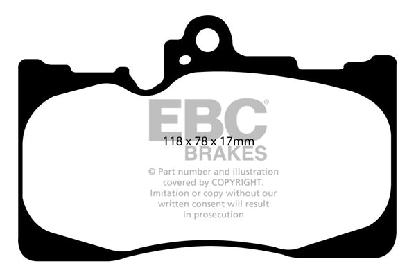 3.3 lbs. 3X3X3 EBC REDSTUFF CERAMIC PADS Low dust EBC Redstuff is a superb pad for fast street use and targets high HP imports muscle cars and prestige European cars. EBC Redstuff ceramic pads reduce dust emitted by OEM pads by approx 80 percent.