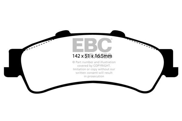 3.8 lbs. 3X3X3 EBC REDSTUFF CERAMIC PADS Low dust EBC Redstuff is a superb pad for fast street use and targets high HP imports muscle cars and prestige European cars. EBC Redstuff ceramic pads reduce dust emitted by OEM pads by approx 80 percent.