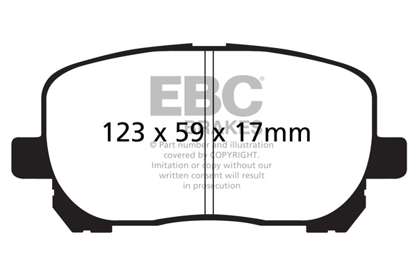 3.4 lbs. 2X2X2 EBC REDSTUFF CERAMIC PADS Low dust EBC Redstuff is a superb pad for fast street use and targets high HP imports muscle cars and prestige European cars. EBC Redstuff ceramic pads reduce dust emitted by OEM pads by approx 80 percent.
