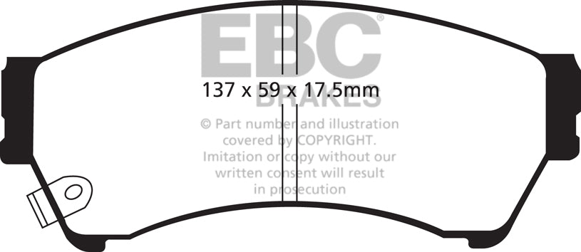 3.6 lbs. 3X3X3 EBC REDSTUFF CERAMIC PADS Low dust EBC Redstuff is a superb pad for fast street use and targets high HP imports muscle cars and prestige European cars. EBC Redstuff ceramic pads reduce dust emitted by OEM pads by approx 80 percent.