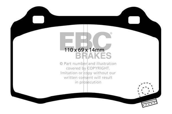 3.6 lbs. 2X2X2 EBC REDSTUFF CERAMIC PADS Low dust EBC Redstuff is a superb pad for fast street use and targets high HP imports muscle cars and prestige European cars. EBC Redstuff ceramic pads reduce dust emitted by OEM pads by approx 80 percent.