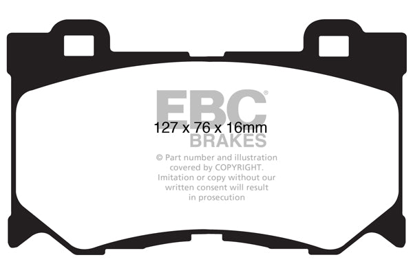3.3 lbs. 3X3X3 EBC REDSTUFF CERAMIC PADS Low dust EBC Redstuff is a superb pad for fast street use and targets high HP imports muscle cars and prestige European cars. EBC Redstuff ceramic pads reduce dust emitted by OEM pads by approx 80 percent.