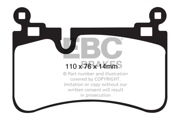 3.3 lbs. 3X3X3 EBC REDSTUFF CERAMIC PADS Low dust EBC Redstuff is a superb pad for fast street use and targets high HP imports muscle cars and prestige European cars. EBC Redstuff ceramic pads reduce dust emitted by OEM pads by approx 80 percent.