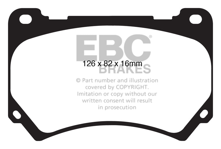 3.8 lbs. 3X3X3 EBC REDSTUFF CERAMIC PADS Low dust EBC Redstuff is a superb pad for fast street use and targets high HP imports muscle cars and prestige European cars. EBC Redstuff ceramic pads reduce dust emitted by OEM pads by approx 80 percent.