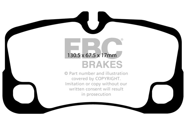 3.5 lbs. 3X3X3 EBC REDSTUFF CERAMIC PADS Low dust EBC Redstuff is a superb pad for fast street use and targets high HP imports muscle cars and prestige European cars. EBC Redstuff ceramic pads reduce dust emitted by OEM pads by approx 80 percent.