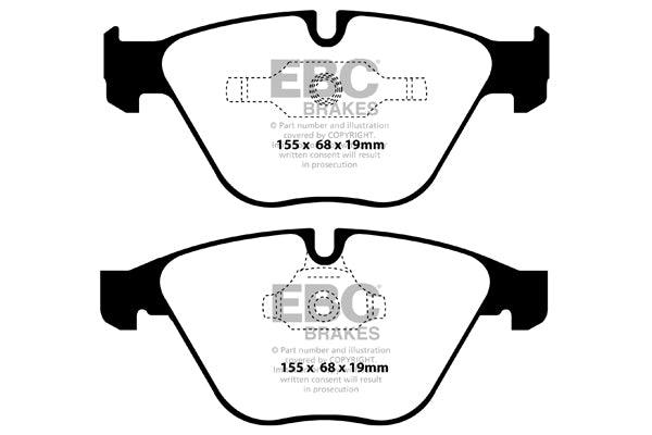 3.2 lbs. 4X4X4 EBC REDSTUFF CERAMIC PADS Low dust EBC Redstuff is a superb pad for fast street use and targets high HP imports muscle cars and prestige European cars. EBC Redstuff ceramic pads reduce dust emitted by OEM pads by approx 80 percent.