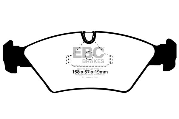 3.8 lbs. 3X3X3 EBC REDSTUFF CERAMIC PADS Low dust EBC Redstuff is a superb pad for fast street use and targets high HP imports muscle cars and prestige European cars. EBC Redstuff ceramic pads reduce dust emitted by OEM pads by approx 80 percent.