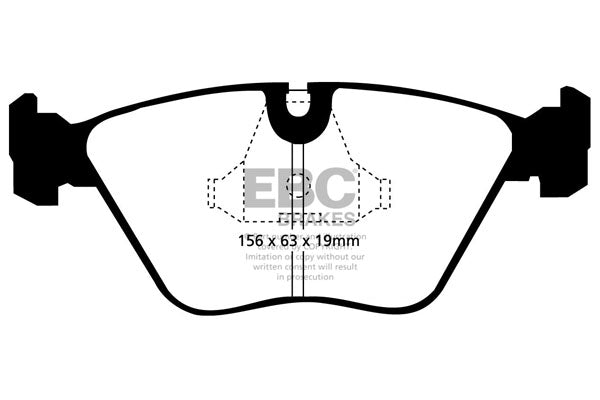 3.8 lbs. 3X3X3 EBC REDSTUFF CERAMIC PADS Low dust EBC Redstuff is a superb pad for fast street use and targets high HP imports muscle cars and prestige European cars. EBC Redstuff ceramic pads reduce dust emitted by OEM pads by approx 80 percent.