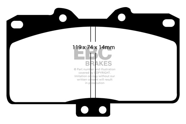 3.8 lbs. 3X3X3 EBC YELLOWSTUFF PERFORMANCE PADS EBC Brakes Performance brake pads made for cars trucks and SUVs. Extreamly high friction coefficient and temperature range enhances braking substantially over OEM pads. Spirited street pads that are also
