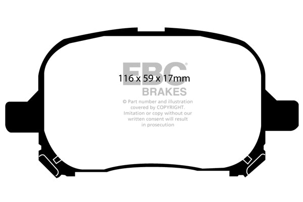 3.2 lbs. 3X3X3 EBC YELLOWSTUFF PERFORMANCE PADS EBC Brakes Performance brake pads made for cars trucks and SUVs. Extreamly high friction coefficient and temperature range enhances braking substantially over OEM pads. Spirited street pads that are also