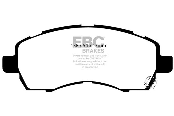 3.4 lbs. 3X3X3 EBC YELLOWSTUFF PERFORMANCE PADS EBC Brakes Performance brake pads made for cars trucks and SUVs. Extreamly high friction coefficient and temperature range enhances braking substantially over OEM pads. Spirited street pads that are also