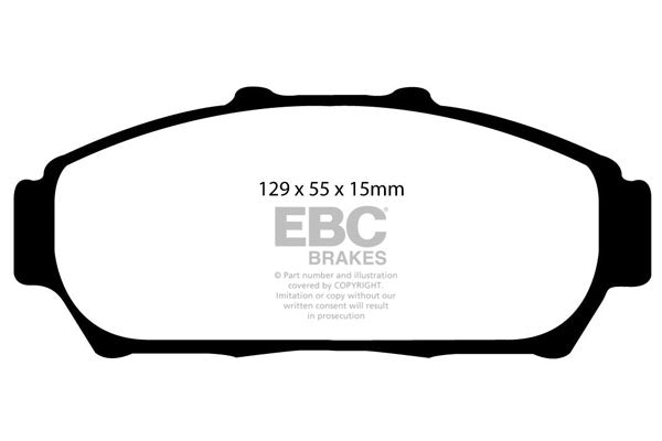 3.6 lbs. 2X2X2 EBC YELLOWSTUFF PERFORMANCE PADS EBC Brakes Performance brake pads made for cars trucks and SUVs. Extreamly high friction coefficient and temperature range enhances braking substantially over OEM pads. Spirited street pads that are also