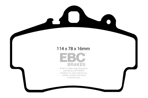 3.4 lbs. 3X3X3 EBC YELLOWSTUFF PERFORMANCE PADS EBC Brakes Performance brake pads made for cars trucks and SUVs. Extreamly high friction coefficient and temperature range enhances braking substantially over OEM pads. Spirited street pads that are also