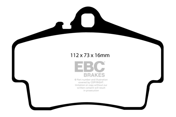 3.2 lbs. 3X3X3 EBC YELLOWSTUFF PERFORMANCE PADS EBC Brakes Performance brake pads made for cars trucks and SUVs. Extreamly high friction coefficient and temperature range enhances braking substantially over OEM pads. Spirited street pads that are also