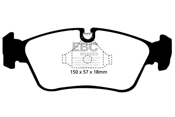 3.4 lbs. 3X3X3 EBC YELLOWSTUFF PERFORMANCE PADS EBC Brakes Performance brake pads made for cars trucks and SUVs. Extreamly high friction coefficient and temperature range enhances braking substantially over OEM pads. Spirited street pads that are also