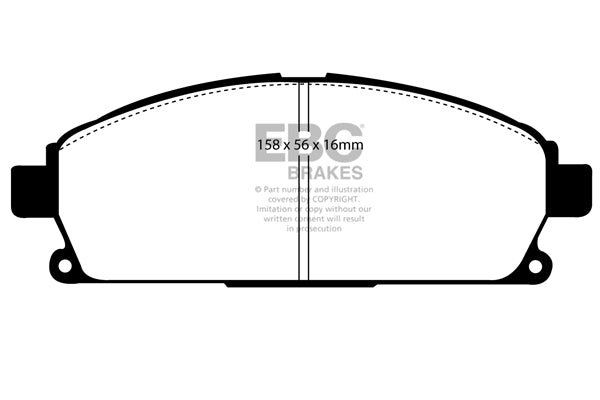 3.8 lbs. 3X3X3 EBC YELLOWSTUFF PERFORMANCE PADS EBC Brakes Performance brake pads made for cars trucks and SUVs. Extreamly high friction coefficient and temperature range enhances braking substantially over OEM pads. Spirited street pads that are also