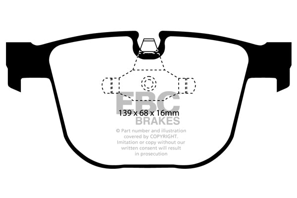 3.6 lbs. 3X3X3 EBC YELLOWSTUFF PERFORMANCE PADS EBC Brakes Performance brake pads made for cars trucks and SUVs. Extreamly high friction coefficient and temperature range enhances braking substantially over OEM pads. Spirited street pads that are also