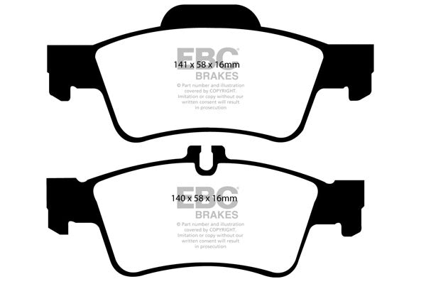 3.3 lbs. 3X3X3 EBC YELLOWSTUFF PERFORMANCE PADS EBC Brakes Performance brake pads made for cars trucks and SUVs. Extreamly high friction coefficient and temperature range enhances braking substantially over OEM pads. Spirited street pads that are also