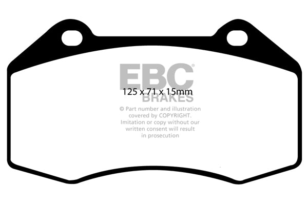 3.8 lbs. 2X2X2 EBC YELLOWSTUFF PERFORMANCE PADS EBC Brakes Performance brake pads made for cars trucks and SUVs. Extreamly high friction coefficient and temperature range enhances braking substantially over OEM pads. Spirited street pads that are also