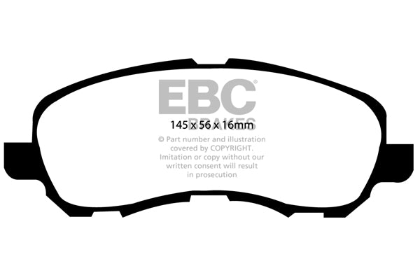 3.6 lbs. 3X3X3 EBC YELLOWSTUFF PERFORMANCE PADS EBC Brakes Performance brake pads made for cars trucks and SUVs. Extreamly high friction coefficient and temperature range enhances braking substantially over OEM pads. Spirited street pads that are also