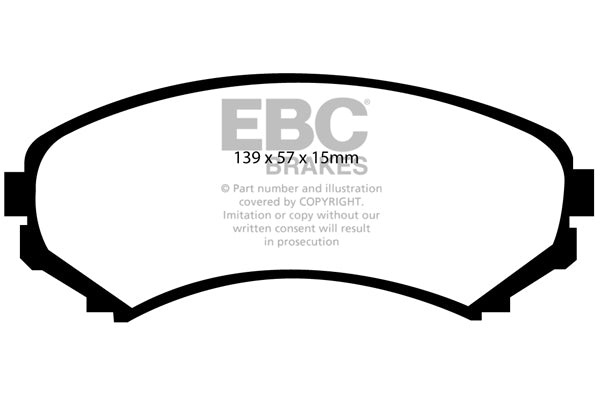 3.8 lbs. 3X3X3 EBC YELLOWSTUFF PERFORMANCE PADS EBC Brakes Performance brake pads made for cars trucks and SUVs. Extreamly high friction coefficient and temperature range enhances braking substantially over OEM pads. Spirited street pads that are also