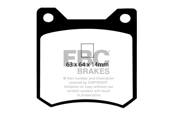 3.8 lbs. 3X3X3 EBC YELLOWSTUFF PERFORMANCE PADS EBC Brakes Performance brake pads made for cars trucks and SUVs. Extreamly high friction coefficient and temperature range enhances braking substantially over OEM pads. Spirited street pads that are also