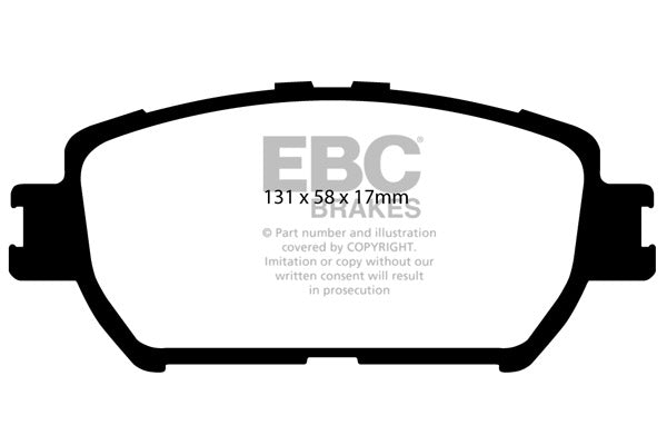 3.6 lbs. 2X2X2 EBC YELLOWSTUFF PERFORMANCE PADS EBC Brakes Performance brake pads made for cars trucks and SUVs. Extreamly high friction coefficient and temperature range enhances braking substantially over OEM pads. Spirited street pads that are also