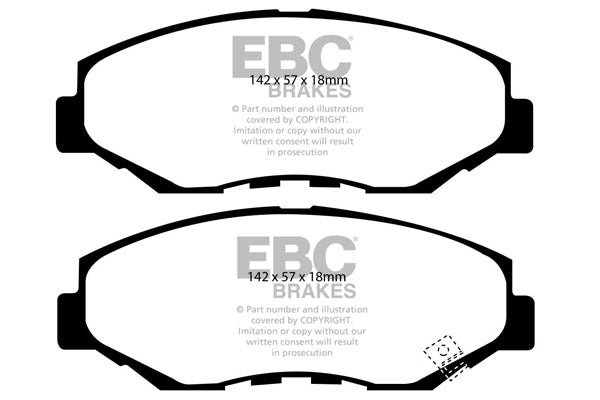 3.8 lbs. 3X3X3 EBC YELLOWSTUFF PERFORMANCE PADS EBC Brakes Performance brake pads made for cars trucks and SUVs. Extreamly high friction coefficient and temperature range enhances braking substantially over OEM pads. Spirited street pads that are also