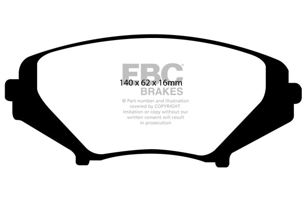 3.8 lbs. 3X3X3 EBC YELLOWSTUFF PERFORMANCE PADS EBC Brakes Performance brake pads made for cars trucks and SUVs. Extreamly high friction coefficient and temperature range enhances braking substantially over OEM pads. Spirited street pads that are also