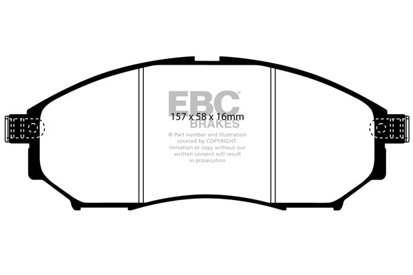 3.8 lbs. 3X3X3 EBC YELLOWSTUFF PERFORMANCE PADS EBC Brakes Performance brake pads made for cars trucks and SUVs. Extreamly high friction coefficient and temperature range enhances braking substantially over OEM pads. Spirited street pads that are also