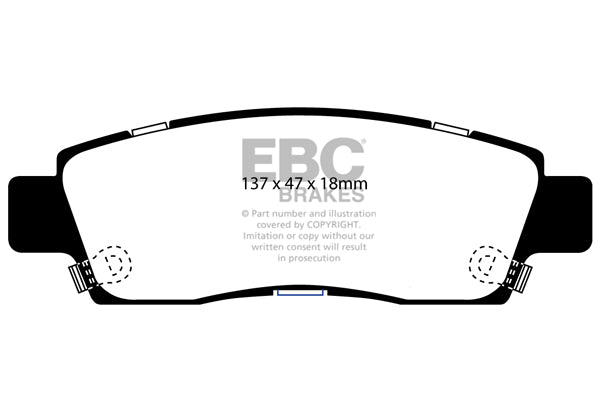 3.2 lbs. 3X3X3 EBC YELLOWSTUFF PERFORMANCE PADS EBC Brakes Performance brake pads made for cars trucks and SUVs. Extreamly high friction coefficient and temperature range enhances braking substantially over OEM pads. Spirited street pads that are also