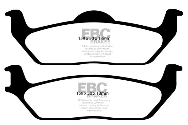 3.4 lbs. 3X3X3 EBC YELLOWSTUFF PERFORMANCE PADS EBC Brakes Performance brake pads made for cars trucks and SUVs. Extreamly high friction coefficient and temperature range enhances braking substantially over OEM pads. Spirited street pads that are also