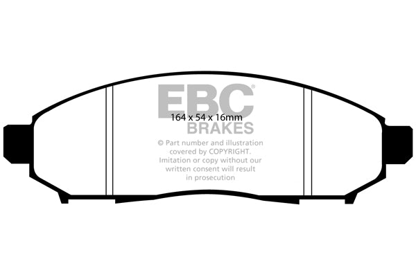 3.8 lbs. 3X3X3 EBC YELLOWSTUFF PERFORMANCE PADS EBC Brakes Performance brake pads made for cars trucks and SUVs. Extreamly high friction coefficient and temperature range enhances braking substantially over OEM pads. Spirited street pads that are also