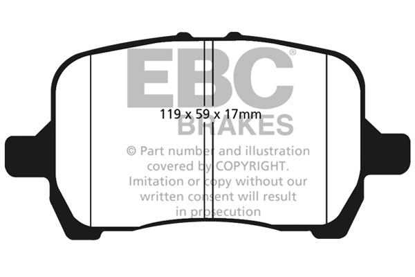 3.2 lbs. 3X3X3 EBC YELLOWSTUFF PERFORMANCE PADS EBC Brakes Performance brake pads made for cars trucks and SUVs. Extreamly high friction coefficient and temperature range enhances braking substantially over OEM pads. Spirited street pads that are also